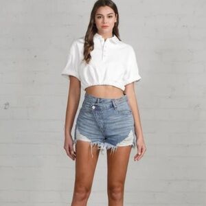 Insane Gene High Rise Crossover Distressed Denim Shorts